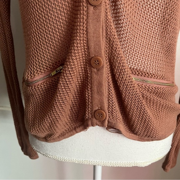 The Kooples • Medium Brown Open Knit Cardigan - Picture 3 of 5